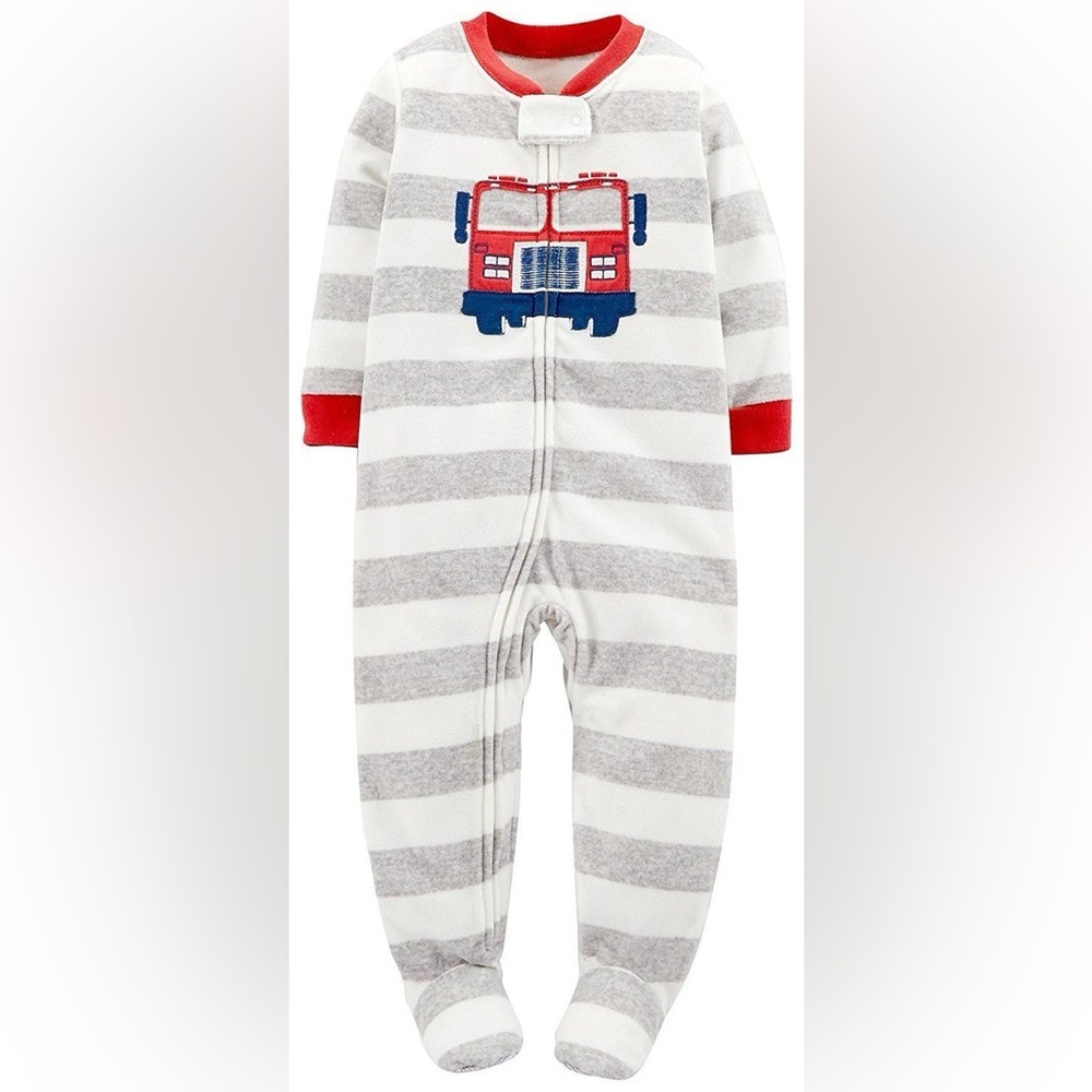 NWT‎ CARTER'S Toddler Boys' Firetruck Striped Microfleece Footie Pajamas Size 2T